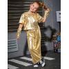 imagePerfashion Girls Shiny Metallic Flared Pants Festival Dance Pants Disco with Sunglasses Wide Leg Trousers 615 YearsGold360