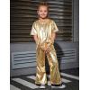 imagePerfashion Girls Shiny Metallic Flared Pants Festival Dance Pants Disco with Sunglasses Wide Leg Trousers 615 YearsGold360