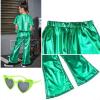 imagePerfashion Girls Shiny Metallic Flared Pants Festival Dance Pants Disco with Sunglasses Wide Leg Trousers 615 YearsGreen360
