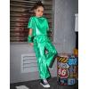 imagePerfashion Girls Shiny Metallic Flared Pants Festival Dance Pants Disco with Sunglasses Wide Leg Trousers 615 YearsGreen360