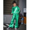 imagePerfashion Girls Shiny Metallic Flared Pants Festival Dance Pants Disco with Sunglasses Wide Leg Trousers 615 YearsGreen360