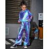 imagePerfashion Girls Shiny Metallic Flared Pants Festival Dance Pants Disco with Sunglasses Wide Leg Trousers 615 YearsLaser Mermaid360
