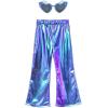 imagePerfashion Girls Shiny Metallic Flared Pants Festival Dance Pants Disco with Sunglasses Wide Leg Trousers 615 YearsLaser Mermaid360