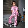 imagePerfashion Girls Shiny Metallic Flared Pants Festival Dance Pants Disco with Sunglasses Wide Leg Trousers 615 YearsPink360