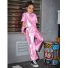 imagePerfashion Girls Shiny Metallic Flared Pants Festival Dance Pants Disco with Sunglasses Wide Leg Trousers 615 YearsPink360