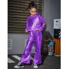 imagePerfashion Girls Shiny Metallic Flared Pants Festival Dance Pants Disco with Sunglasses Wide Leg Trousers 615 YearsPurple360