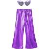 imagePerfashion Girls Shiny Metallic Flared Pants Festival Dance Pants Disco with Sunglasses Wide Leg Trousers 615 YearsPurple360