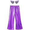 imagePerfashion Girls Shiny Metallic Flared Pants Festival Dance Pants Disco with Sunglasses Wide Leg Trousers 615 YearsPurple360