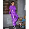 imagePerfashion Girls Shiny Metallic Flared Pants Festival Dance Pants Disco with Sunglasses Wide Leg Trousers 615 YearsPurple360
