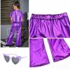 imagePerfashion Girls Shiny Metallic Flared Pants Festival Dance Pants Disco with Sunglasses Wide Leg Trousers 615 YearsPurple360