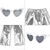 imagePerfashion Girls Shiny Metallic Flared Pants Festival Dance Pants Disco with Sunglasses Wide Leg Trousers 615 YearsSilver360