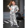 imagePerfashion Girls Shiny Metallic Flared Pants Festival Dance Pants Disco with Sunglasses Wide Leg Trousers 615 YearsSilver360