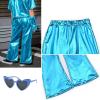 imagePerfashion Girls Shiny Metallic Flared Pants Festival Dance Pants Disco with Sunglasses Wide Leg Trousers 615 YearsSky Blue360