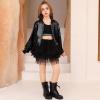 imagePerfashion Metallic Bomber Jacket for Girls Zip Up Cropped Jacket Sparkly Lightweight Coat Windbreaker with PocketsBlack453