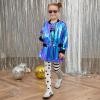 imagePerfashion Metallic Bomber Jacket for Girls Zip Up Cropped Jacket Sparkly Lightweight Coat Windbreaker with PocketsBlue453