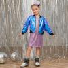 imagePerfashion Metallic Bomber Jacket for Girls Zip Up Cropped Jacket Sparkly Lightweight Coat Windbreaker with PocketsBlue453