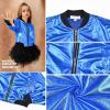 imagePerfashion Metallic Bomber Jacket for Girls Zip Up Cropped Jacket Sparkly Lightweight Coat Windbreaker with PocketsDark Blue453