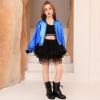 imagePerfashion Metallic Bomber Jacket for Girls Zip Up Cropped Jacket Sparkly Lightweight Coat Windbreaker with PocketsDark Blue453