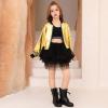 imagePerfashion Metallic Bomber Jacket for Girls Zip Up Cropped Jacket Sparkly Lightweight Coat Windbreaker with PocketsGold453