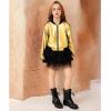 imagePerfashion Metallic Bomber Jacket for Girls Zip Up Cropped Jacket Sparkly Lightweight Coat Windbreaker with PocketsGold453