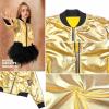 imagePerfashion Metallic Bomber Jacket for Girls Zip Up Cropped Jacket Sparkly Lightweight Coat Windbreaker with PocketsGold453