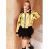 imagePerfashion Metallic Bomber Jacket for Girls Zip Up Cropped Jacket Sparkly Lightweight Coat Windbreaker with PocketsGold453