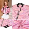 imagePerfashion Metallic Bomber Jacket for Girls Zip Up Cropped Jacket Sparkly Lightweight Coat Windbreaker with PocketsLaser Pink453