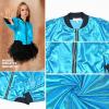 imagePerfashion Metallic Bomber Jacket for Girls Zip Up Cropped Jacket Sparkly Lightweight Coat Windbreaker with PocketsLight Blue453