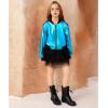 imagePerfashion Metallic Bomber Jacket for Girls Zip Up Cropped Jacket Sparkly Lightweight Coat Windbreaker with PocketsLight Blue453