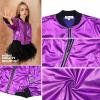 imagePerfashion Metallic Bomber Jacket for Girls Zip Up Cropped Jacket Sparkly Lightweight Coat Windbreaker with PocketsPurple453