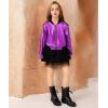 imagePerfashion Metallic Bomber Jacket for Girls Zip Up Cropped Jacket Sparkly Lightweight Coat Windbreaker with PocketsPurple453