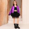 imagePerfashion Metallic Bomber Jacket for Girls Zip Up Cropped Jacket Sparkly Lightweight Coat Windbreaker with PocketsPurple453
