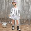 imagePerfashion Metallic Bomber Jacket for Girls Zip Up Cropped Jacket Sparkly Lightweight Coat Windbreaker with PocketsSilver453