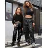 imagePerfashion Metallic Cargo Pants for Girls ampamp Womens Hip Hop Dance MultiPocket Joggers High Waist Pants 615YBlack352