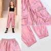 imagePerfashion Metallic Cargo Pants for Girls ampamp Womens Hip Hop Dance MultiPocket Joggers High Waist Pants 615YLaser Pink 352
