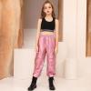 imagePerfashion Metallic Cargo Pants for Girls ampamp Womens Hip Hop Dance MultiPocket Joggers High Waist Pants 615YLaser Pink 352
