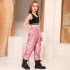 imagePerfashion Metallic Cargo Pants for Girls ampamp Womens Hip Hop Dance MultiPocket Joggers High Waist Pants 615YLaser Pink 352