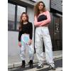 imagePerfashion Metallic Cargo Pants for Girls ampamp Womens Hip Hop Dance MultiPocket Joggers High Waist Pants 615YLaser Silver352