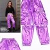 imagePerfashion Metallic Cargo Pants for Girls ampamp Womens Hip Hop Dance MultiPocket Joggers High Waist Pants 615YMedium Purple 352