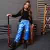 imagePerfashion Metallic Cargo Pants for Girls ampamp Womens Hip Hop Dance MultiPocket Joggers High Waist Pants 615YMineral Blue 352