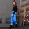 imagePerfashion Metallic Cargo Pants for Girls ampamp Womens Hip Hop Dance MultiPocket Joggers High Waist Pants 615YMineral Blue 352
