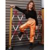 imagePerfashion Metallic Cargo Pants for Girls ampamp Womens Hip Hop Dance MultiPocket Joggers High Waist Pants 615YOrange 18352