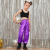 imagePerfashion Metallic Cargo Pants for Girls ampamp Womens Hip Hop Dance MultiPocket Joggers High Waist Pants 615YPurple352
