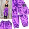 imagePerfashion Metallic Cargo Pants for Girls ampamp Womens Hip Hop Dance MultiPocket Joggers High Waist Pants 615YPurple352