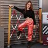 imagePerfashion Metallic Cargo Pants for Girls ampamp Womens Hip Hop Dance MultiPocket Joggers High Waist Pants 615YRed 352