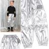 imagePerfashion Metallic Cargo Pants for Girls ampamp Womens Hip Hop Dance MultiPocket Joggers High Waist Pants 615YSilver352