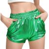 imagePerfashion Womens Metallic Shiny Shorts Sparkly Hot Yoga OutfitGreen
