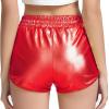 imagePerfashion Womens Metallic Shiny Shorts Sparkly Hot Yoga OutfitRed