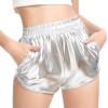 imagePerfashion Womens Metallic Shiny Shorts Sparkly Hot Yoga OutfitSilver