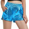 imagePerfashion Womens Metallic Shorts Summer Sparkly Hot Outfit Shiny Short PantsJewelry Blue